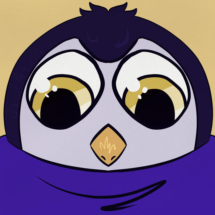 Jace Icon Penguin Form Jace's penguin form online persona. A cartoon penguin with dark purple and white feathers, yellow eyes and an indigo scarf.